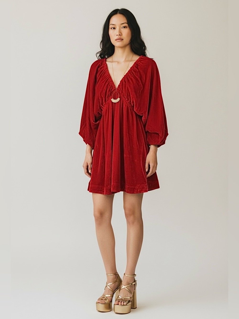 Free People Red Portia Velvet Mini Dress S